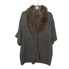 Sofia Cashmere Cape Poncho Fox Fur Trim Brown 100% Cashmere Sweater Size Xlarge
