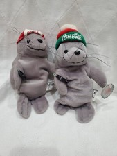 Lot Of 2 - Vintage 1997 Coca Cola Beanie Seals Gray Plush