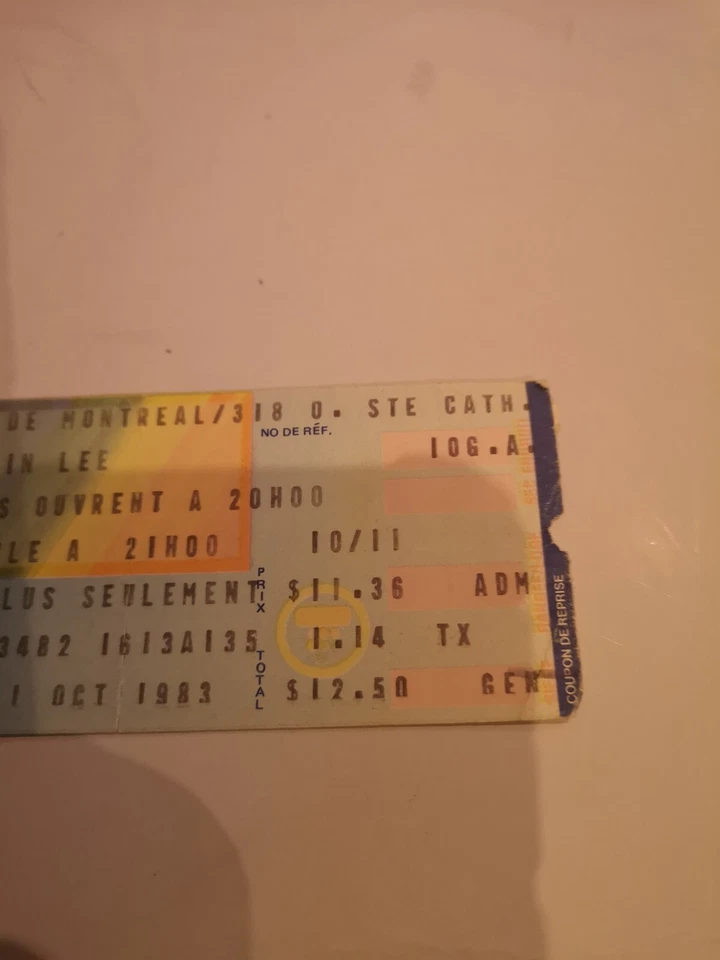 ALVIN LEE TICKET STUB MONTREAL SPECTRUM OCT. 11 1983 EXTREMELY RARE! - Image 3 of 4