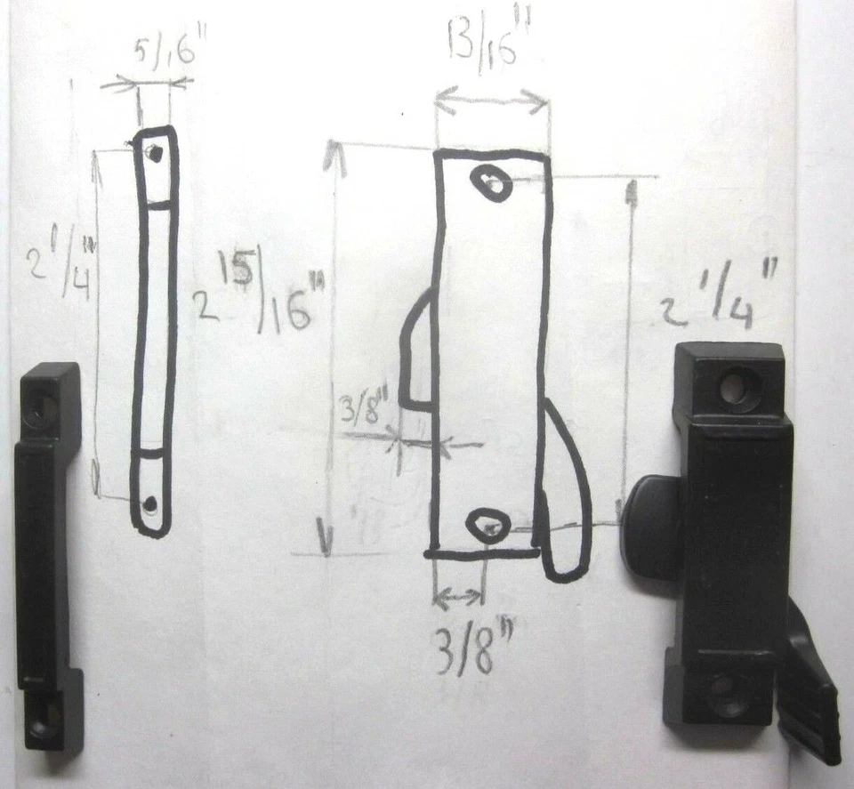 Черный цинковый замок для раздвижного окна защелка створка 2-1/4 дюйма центры 3/8 дюйма задняя крышка и кромка - Изображение 2 из 4