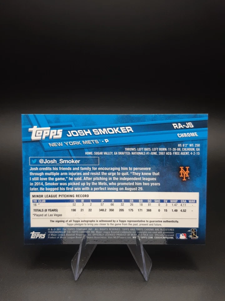 2017 Topps Chrome #RA-JS Josh Smoker Rookie Autographs RC  Auto - Image 2 of 2