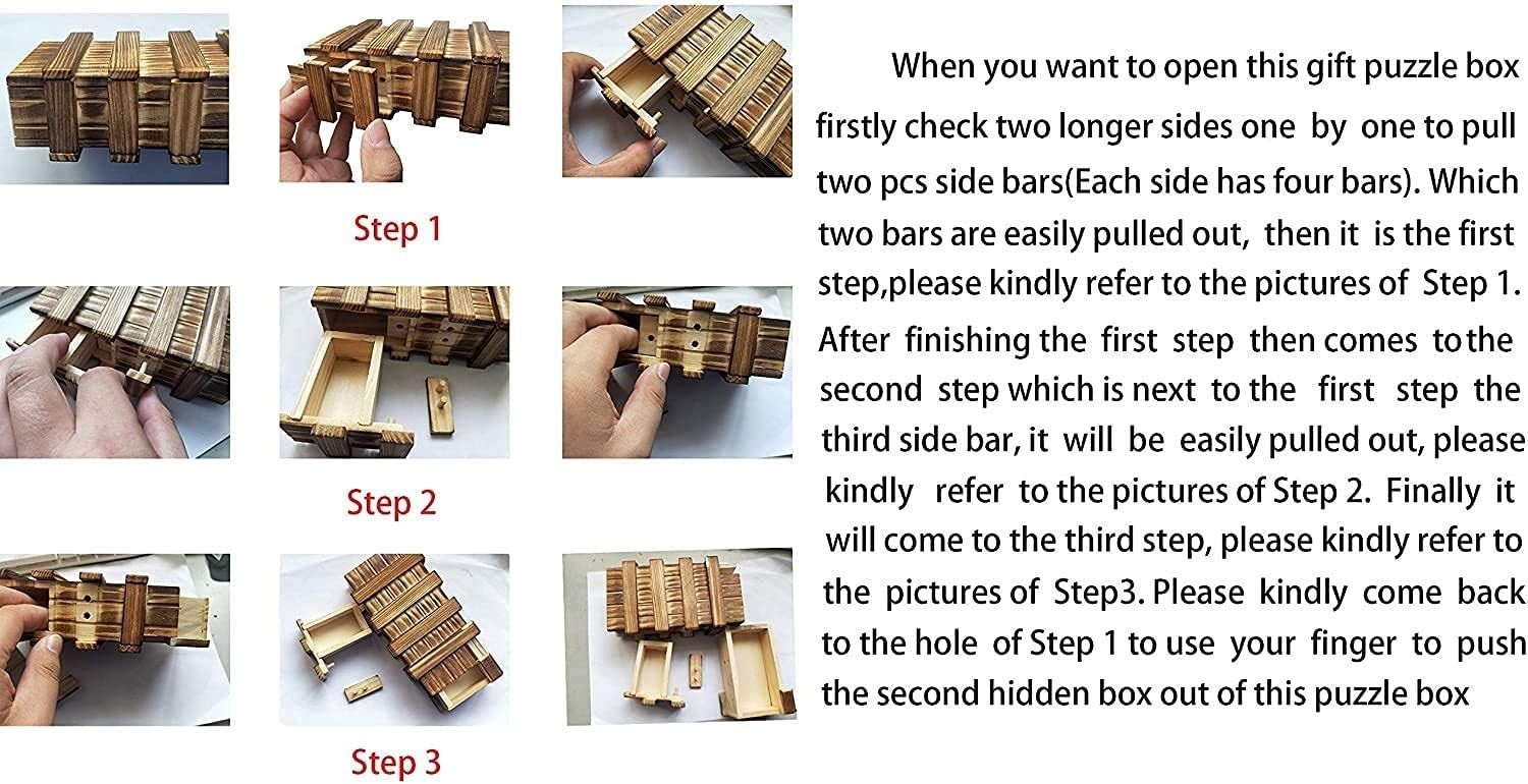Secret Opening Boxes 3D Wooden Brain Teaser Puzzle Box with Secret Drawer, Magic Trick Gift ...