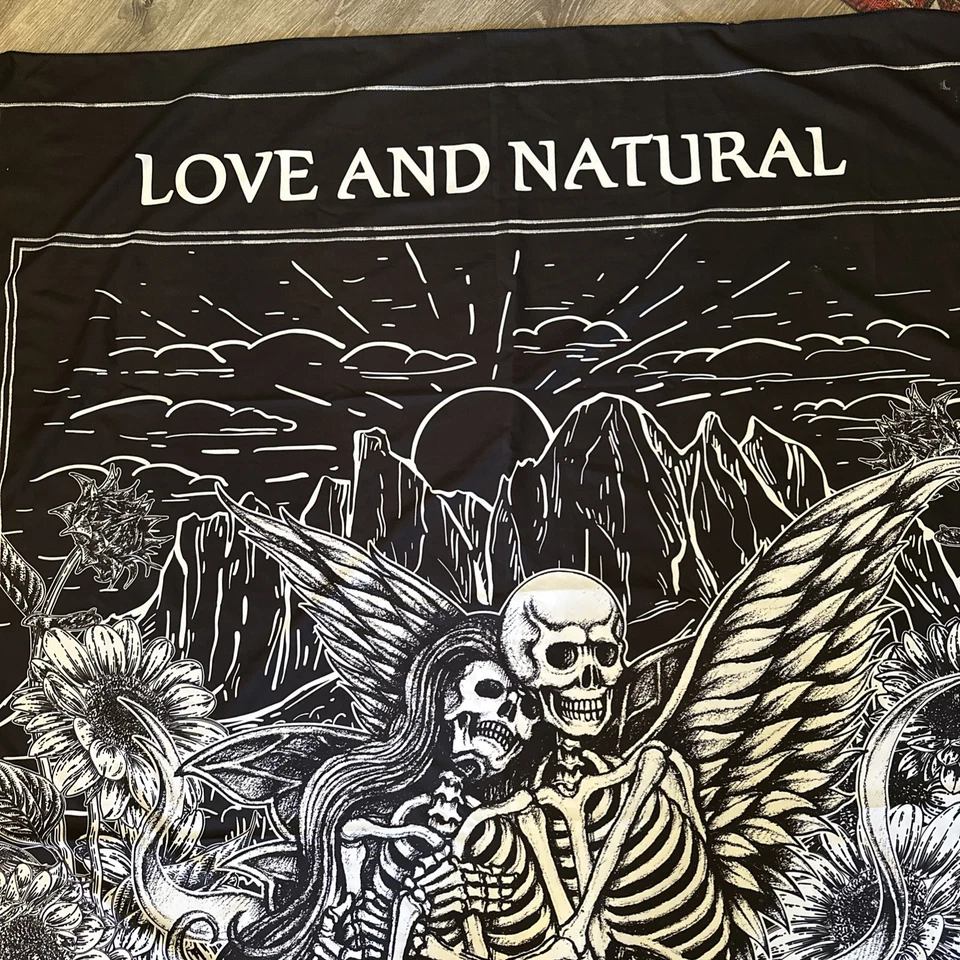 Огромный настенный гобелен скелет для Хэллоуина 50 x 57 дюймов любовь и натуральный черно-белый - Изображение 3 из 4