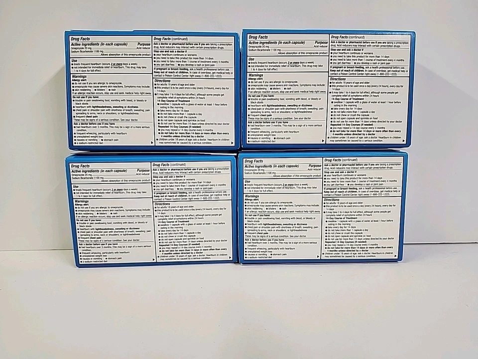 Omeprazol y Bicarbonato de Sodio 20mg 42 Cápsulas Caja (Lote de 4 Cajas) 24 Horas Foto 3 de 4