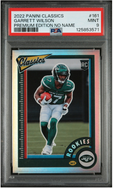 2022 Panini Classics - Garrett Wilson #161 Prem Edition No Name 05/10 (RC) PSA 9