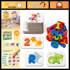 Educational Flash Cards Set - ABC Wooden Letters  Numbers Puzzle Game for Kids