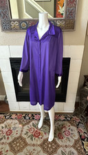 Vanity Fair Large Purple Satin Nightgown House Coat Robe Button Front vtg