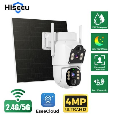 Hiseeu 4MP+4MP Wireless 5G Wifi Solar Battery Outdoor Security Camera EseeCloud