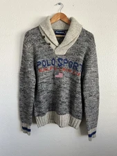 Polo Sport Ralph Lauren Wool Blend Shawl Collar Sweater Marled Flag Size Small