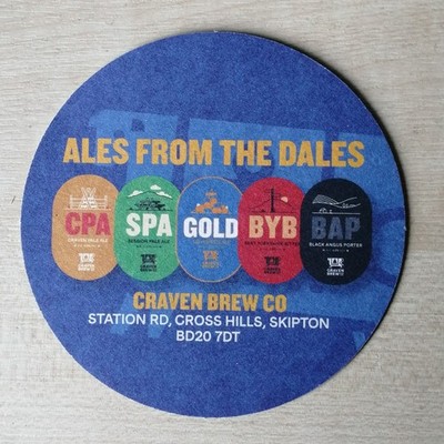 CRAVEN BREW CO BIERDECKEL. KERNSORTIMENT IN BLAU ZEIGEN. KEIGHLEY, YORKSHIRE. 4 ZOLL