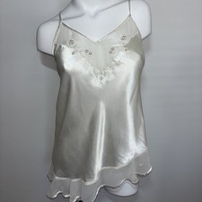 Vintage Delicates Satin Camisole Ivory Lace Trim Babydoll Lingerie Nightgown