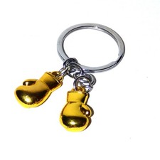 Mini Gold Boxing Gloves Keychain Solid Metal Pair Sport Gift Fighter Keyring