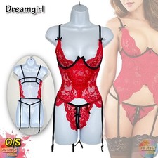 Dreamgirl Women's One Size Lace Bustier & Thong 2pc Lingerie Set 10561, Red