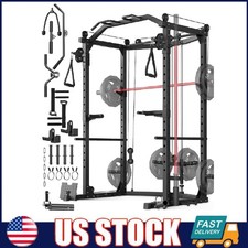 Power Cage Power Rack 2000 LBS with J Hooks Dip Bar Pulley System for Home Gym