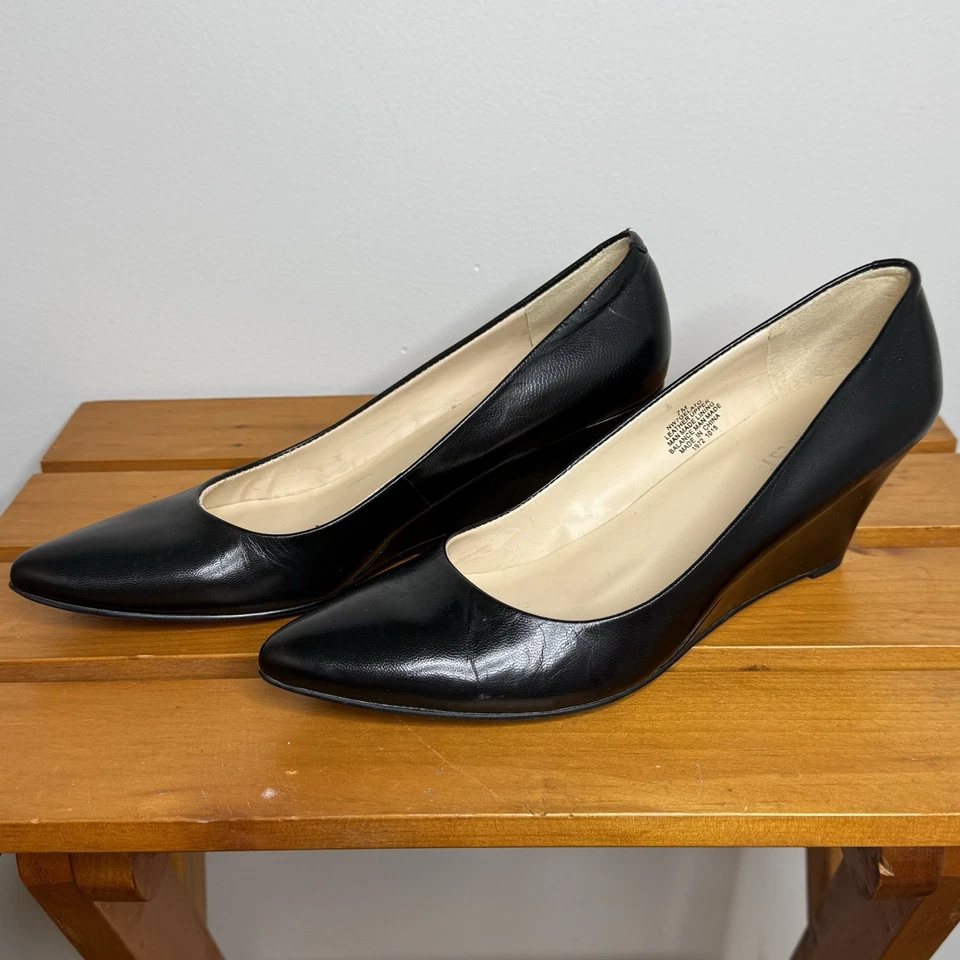 Nine West Mujer Talla 7 Cuero Negro Tacones de Cuña Negocios Informales   Foto 2 de 4