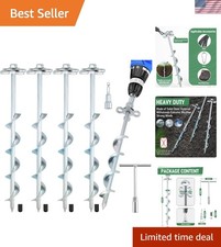 Ground Anchors Screw in   4 Pack Spiral Tent Stakes heavy duty with Drill Soc...