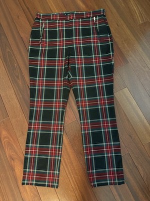 Zara Basic Pants Womens SZ XL Multicolor Plaid Mid Rise Side Zip Pockets