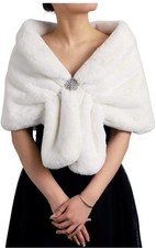 Women's Wedding Fur Shawl and Wraps Bridal Fur Stoles with Rhinestone Brooch ...