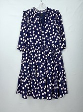J Crew Womens Popover Dress Navy White Floral Print Ruffleneck Tie-Neck Size S