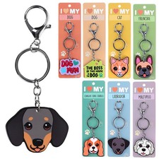 Dog Cat Breed Keyring Cute Animal Gift Pet Lover Accessory Plastic Metal Tag Fun