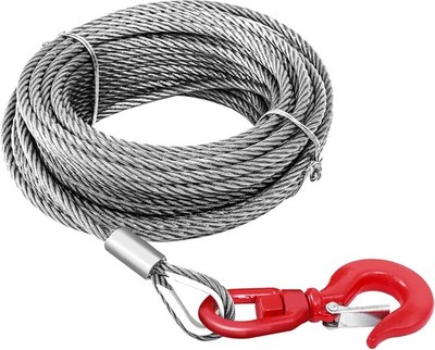 Steel Winch Cable 3/8x100 ft Wire Rope Swivel Hook