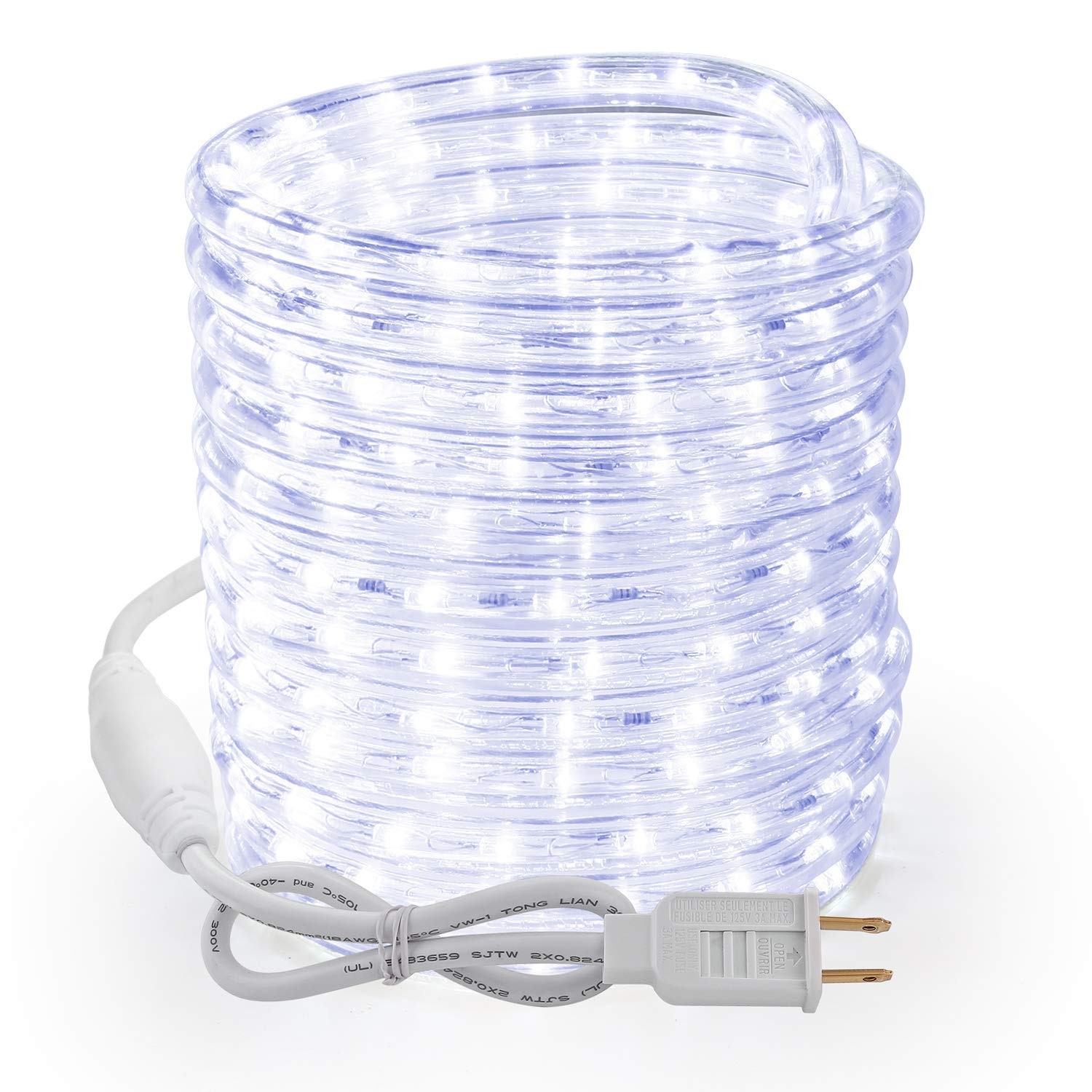 51ft 612 LED Brizled Rope Lights for Christmas, 120V Plug-in Holiday Decor