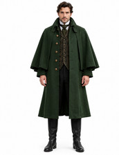 Men's Dark Green Victorian Inverness Cape, Vintage Gothic  Historical Style