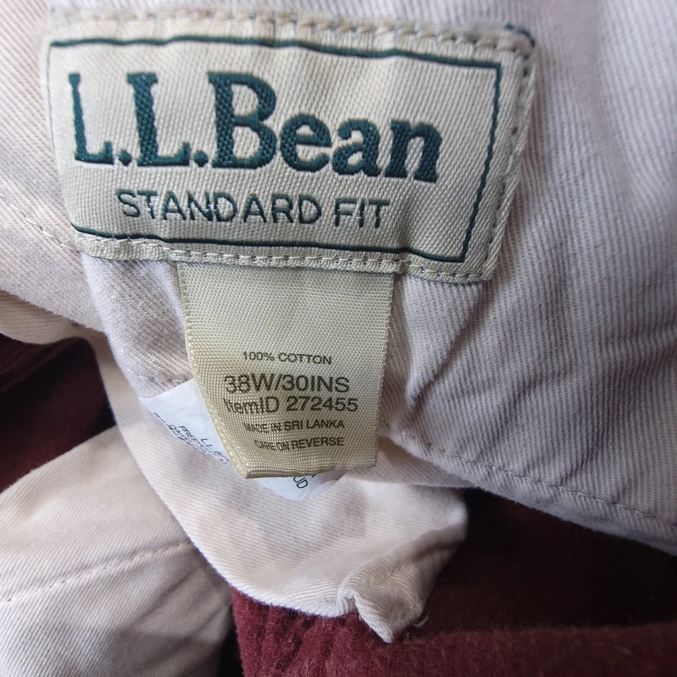 LL Bean Mens Corduroy Pants 38x30 Burgundy Red Standard Fit Cotton Casual  - Image 4 of 4