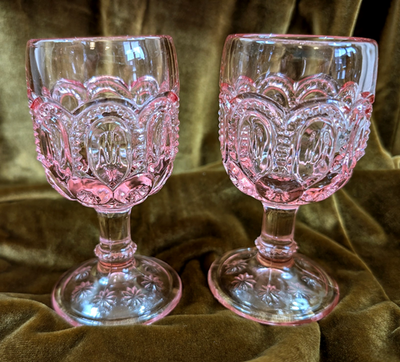 #ad #ad Vintage L.E. Smith Pink Moon and Star Water Goblets Set of 2 MCM $139.99