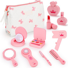 Wooden Makeup Toy Set for Toddler Pretend Beauty Salon Kit Play Makeup for Girls