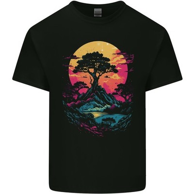A Retrowave Landschaft Outdoor Wandern Kinder T-shirt Kinder