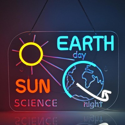 16''x12'' Astronomy Science Sola Earth LED Neon Sign With Dimmer USB Powered Light
