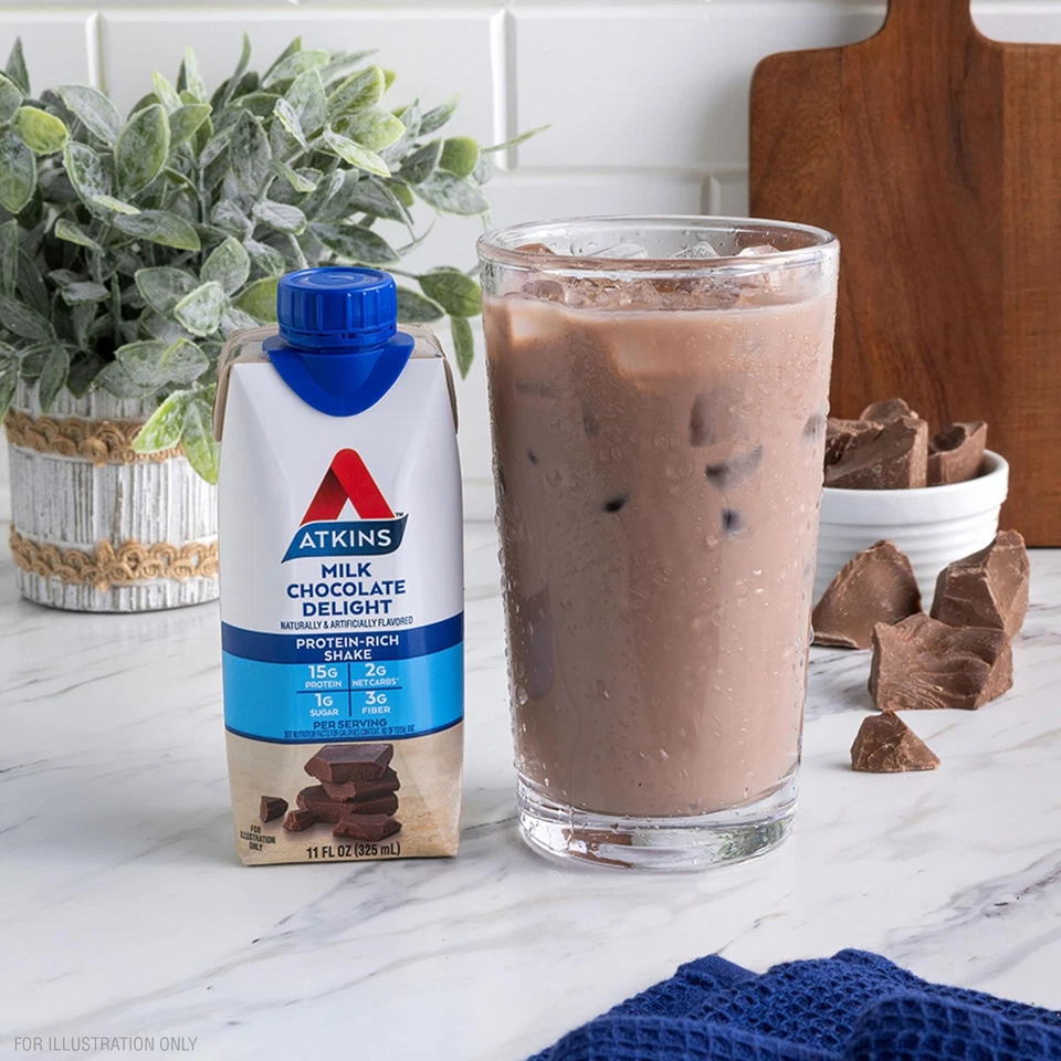 Batido de proteínas Atkins Milk Chocolate Delight, 15 g de proteína, bajo en carbohidratos, ceto, 12 paquetes Foto 4 de 4