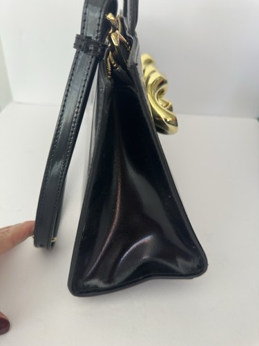 Claudia Firenze Black Leather & Gold Double Handle Patent Leather Shoulder Bag - Picture 8 of 16