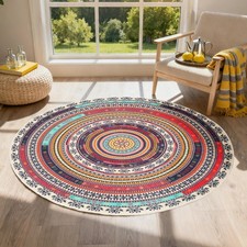 Boho Round Washable Area Rug - 3ft
