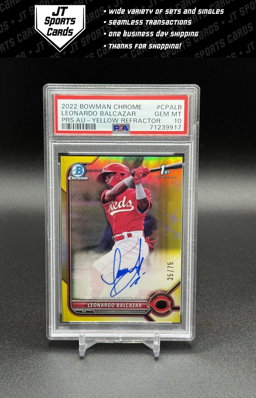 2022 Bowman Chrome Leonardo Balcazar CPA-LB 1st Yellow Refractor Auto /75 PSA 10