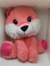Cute Pink Fox Plush Stuffed Animal Big Eyes Glitter Ears Soft Kids Toy Gift