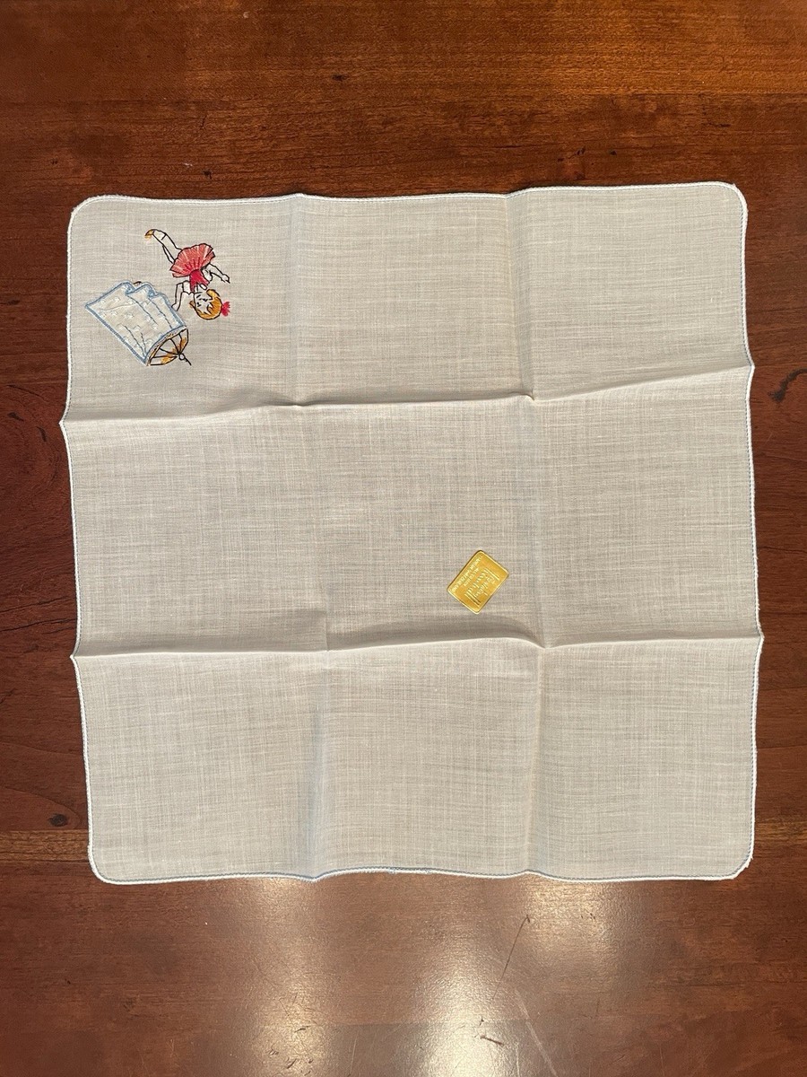 Vintage Children’s Swiss Linen Hanky Kimball’s Sticker 3D Appliqué Embroidery View 2