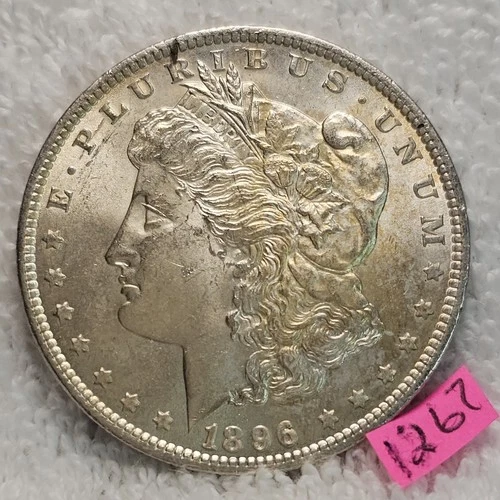 🔥BEAUTIFUL OBV GOLD TINT🔥1896 MORGAN SILVER DOLLAR LUSTROUS CHOICE GEM BU MS
