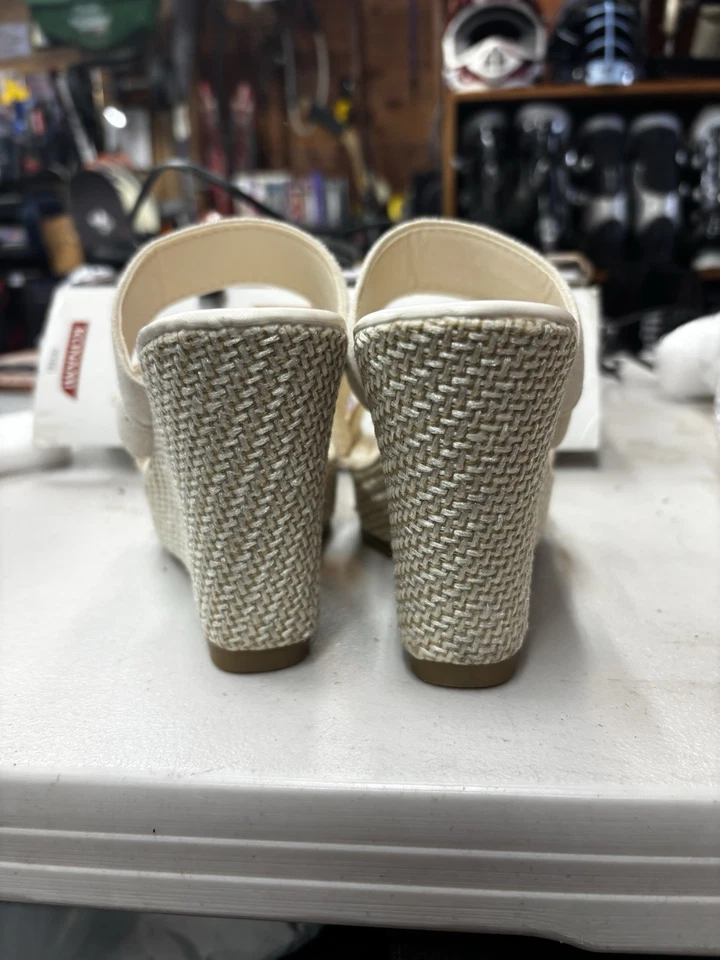 sandálias plataforma wedge femininas - sola estilo espadrille tecida e alça dupla de tecido - Imagem 4 de 4