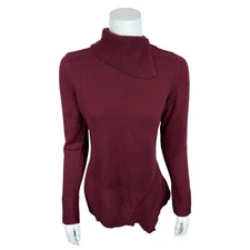 H by Halston Women's Turtleneck Asymmetrical Tunic Top Sweater Wine X-Small Size