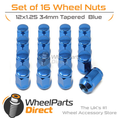 Blaue Radmuttern (16) 12x1,25 konisch 34mm für Nissan Skyline [R30] 81-85