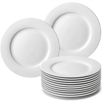 Set 12 Pcs Porcelain Plates inch Round, White Safe in