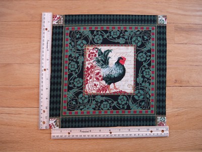 French Rooster Green Red  (C)  Cotton Quilt Fabric Block 9 1/2'' x 9 3/4''