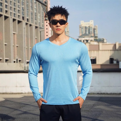 Nueva Camiseta Para Hombre Informal Manga Larga Clásica Ajustada Cuello en V Camisas - Imagen 11 de 19
