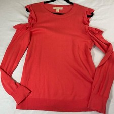 Michael Kors Coral Ruffled Cold-Shoulder Sweater Womens M