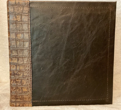 SMOOTH CHOCOLATE & BROWN CROCODILE EMBOSSED COWHIDE LEATHER 2'' 3 RING BINDER