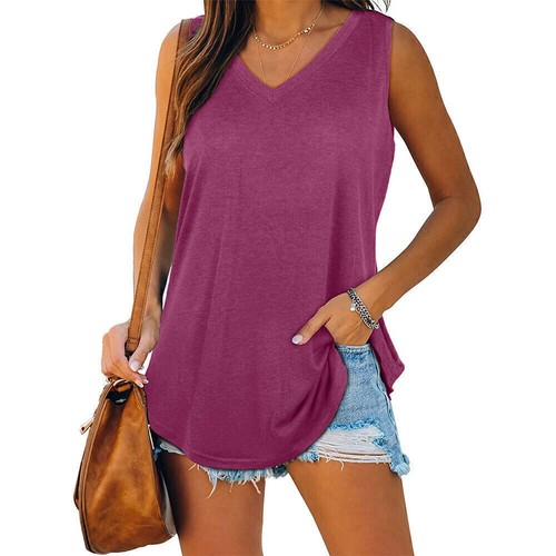 Womens Plain Long Vest Loose Tank Ladies Summer Baggy Tops Blouse Plus Size tee - Picture 9 of 20