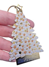 Vintage 1995 Christmas Ornament Year White Gold Metal Gloria Duchin 4"