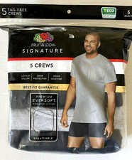 Fruit of The Loom Signature Black / Gray Crew Neck T-Shirts 5 Pk Men's Sz Small